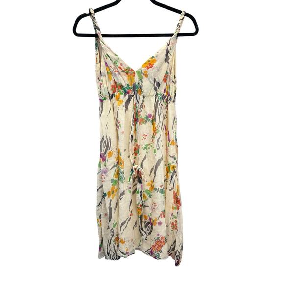 Matty M 100% Silk Floral Maxi Dress with Belt White Multicolor Size Medium - Picture 3 of 13